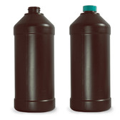 32oz Amber Modern Round Bottles, Nylon/PE, 28-400 Green F217 PTFE Lined Caps, case/68