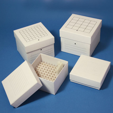 Big-Flip 3 Inch Tall Cardboard Freezer Boxes With Attached Hinged Lid and  Numbered 10 x 10 Grid For 4mL Cryovials Up to 13mm Diameter, White, 5/PK