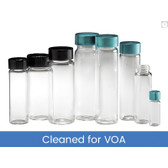 27.25 x 57.5mm 5 dram (20mL) Clear Borosilicate Glass Vial with 24-400 Black PP Cap & PTFE Disc, Cleaned & Certified for Volatiles, case/80