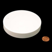A 100mm (100-400) White PP Foam Lined Smooth Cap (PKW-C100C4SPTSW) used for container sealing, featuring a foam-lined interior.
