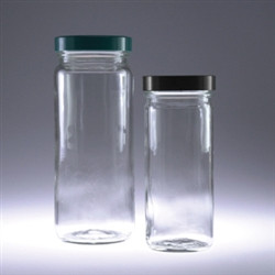 Qorpak GLC-01714 Clear Glass 16oz Straight Sided Tall Jar with 63-400 Black Phenolic Pulp//Vinyl Lined Cap Case of 12