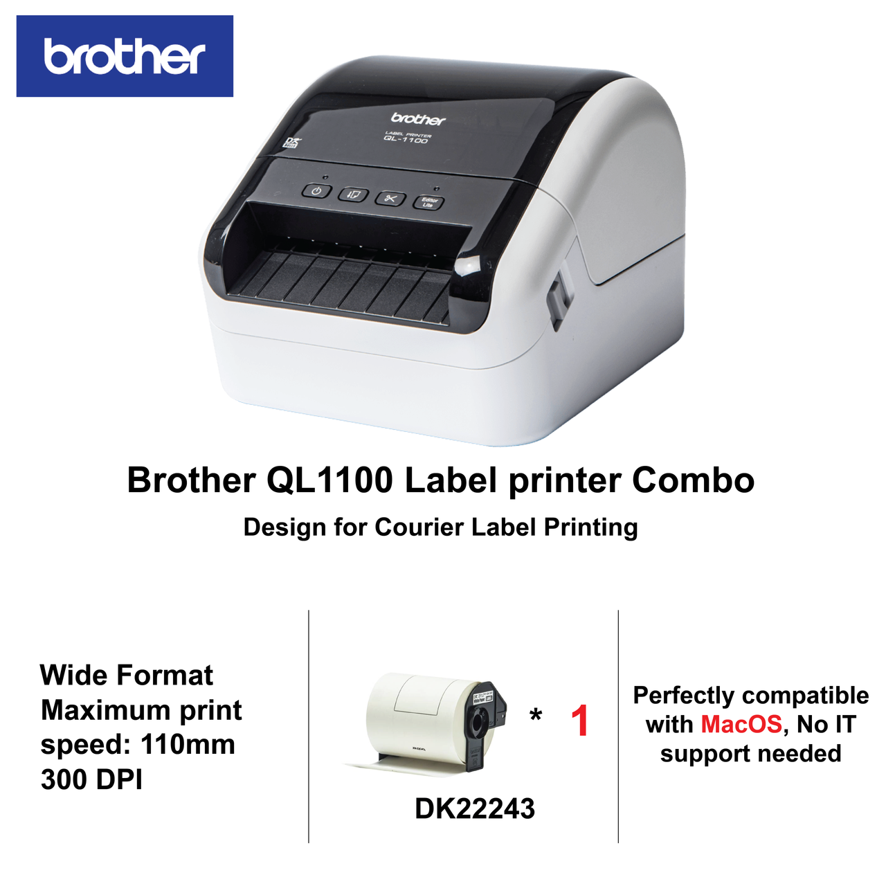 Brother QL1110NWB  Wide Format, Professional Label Printer