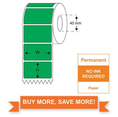 Direct Thermal Labels, Green colour, 40mm(W)*28mm(H),1500 Labels/Roll
