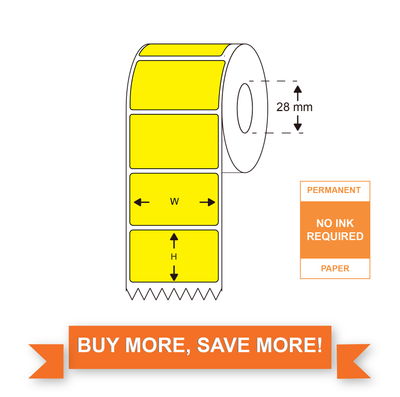 Direct thermal labels, Yellow Colour, 100mm(W)*150mm(H), 300 labels/roll