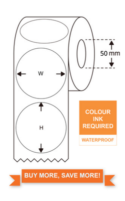 High Gloss Inkjet Synthetic Label Circle 80mm diameter, 500 Labels/Roll, Best option for Epson TM-C3500 , CW-4010A