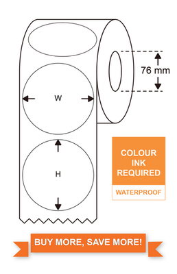 High Gloss Inkjet Synthetic Label  60mm diameter, 500 Labels/Roll, waterf