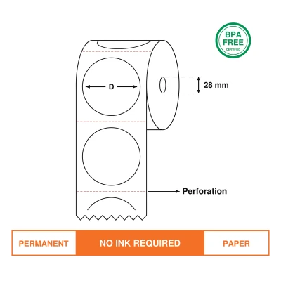 Direct Thermal Labels Circle 30mm diameter, 2000 Labels/Roll