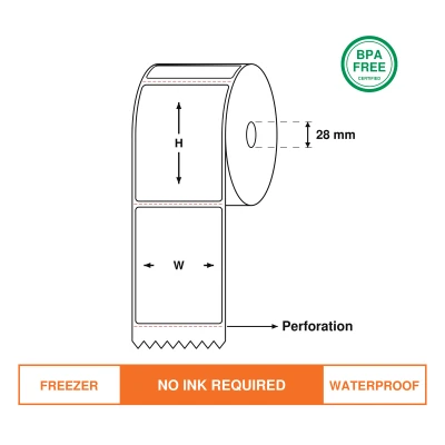 Direct Thermal Synthetic Labels  102mm(W)*203mm(H), Freezer labels / Waterproof.  250 Labels /roll