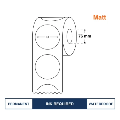 Matt Inkjet Synthetic Label  60mm diameter, 500 Labels/Roll