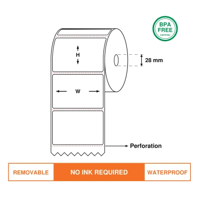 Direct Thermal Synthetic Labels 32mm(W)*24mm(H), Removable Adhesive, 2000 Labels/Roll