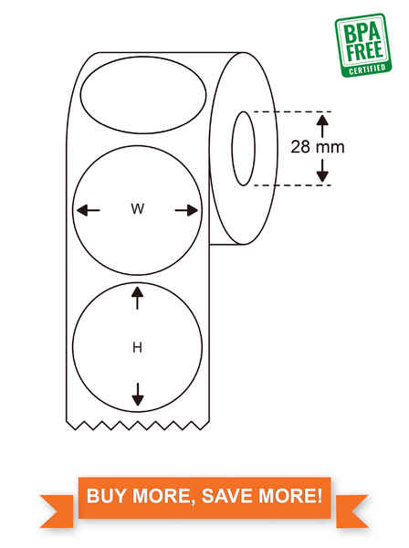 Direct Thermal Labels, Circle 68mm diameter,500 Labels/Roll