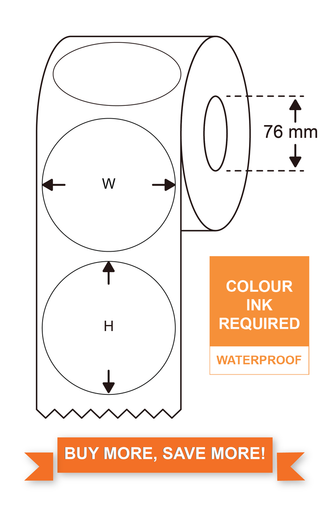 High Gloss Inkjet Synthetic Label  60mm diameter, 500 Labels/Roll, waterf