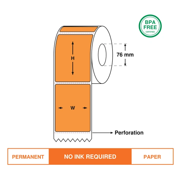 Direct thermal labels, Orange Colour, 100mm(W)*150mm(H), 1000 labels/roll