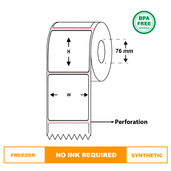 Direct Thermal Synthetic Labels  102mm(W)*203mm(H), Freezer labels / Waterproof. 500 Labels/ roll