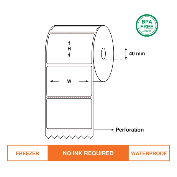 Direct Thermal Synthetic Labels  100mm(W)*73mm(H), Freezer labels / Waterproof.  500 Labels /roll