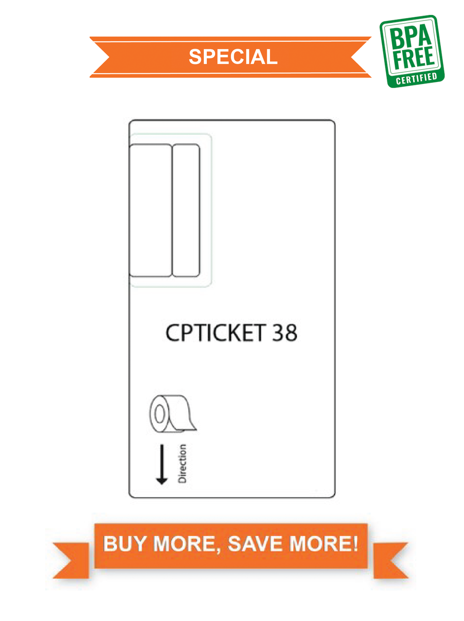 CPticket 38 Roll, courier label with peel off section,  100mm(W)*174mm(H),300 Labels/Roll