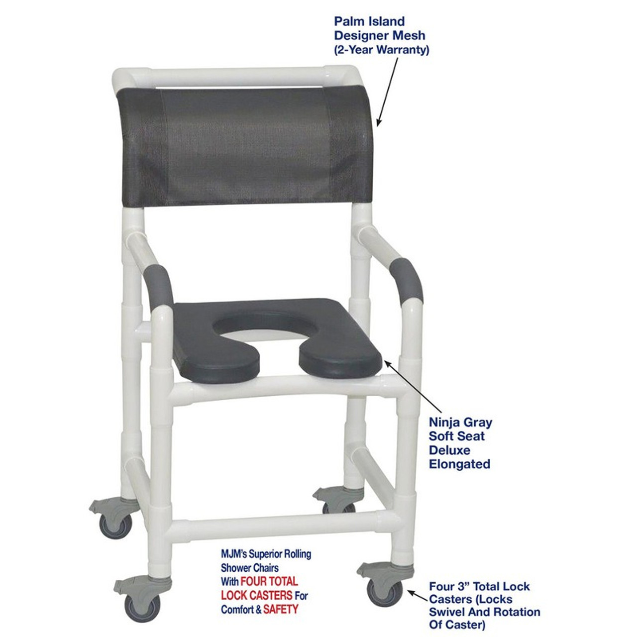 MJM International - Shower Chair 18" - # 118-3TL-SSDE-PI-NJGRY-DM - Description