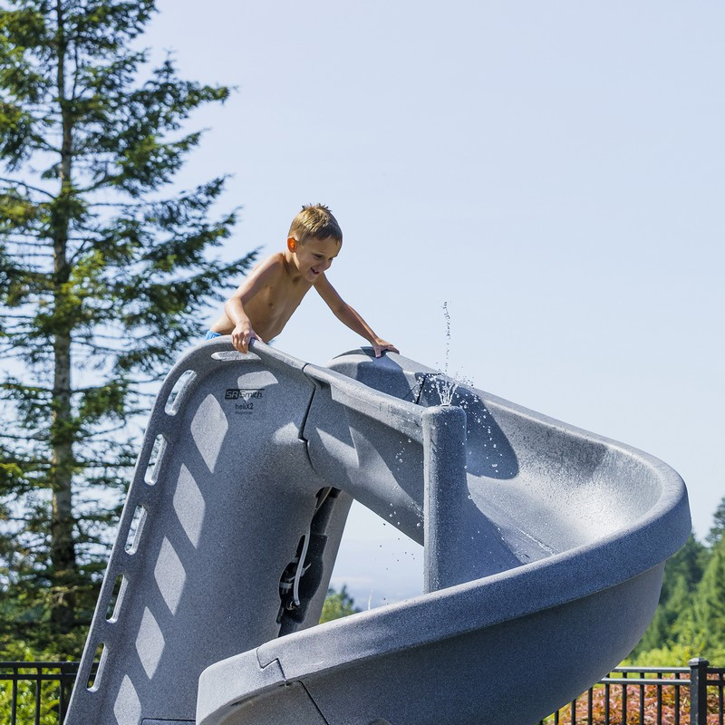 SR Smith - Helix2 Pool Slide, Gray Granite - 640-209-58124 - Enclosed stairs and integrated ladder for safety