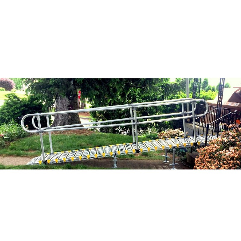 Roll-A-Ramp - Modular Ramp System 26" x 7', Loop Ends Handrail on one Side - M26-7-1L - Continuous Rail