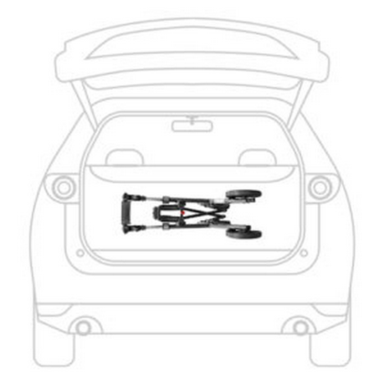 Triumph Mobility - Escape Rollator Charcoal- 19" seat height Petite # 500-15191 folded in the trunk Triumph Mobility - Escape Rollator Charcoal- 19" seat height Petite # 500-15191 folded in the trunk