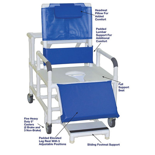 MJM International - Bariatric Reclining Shower Chair - 26" Internal Width - 600 Lbs Weight Capacity - 196-26-BAR - Deluxe Elongated Open Front Full Support Seat Enhances Resident Comfort