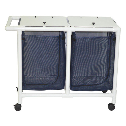Double hamper with mesh bag (25.71 gallon capacity per bag)- 3" twin casters- zipper opening- push/pull handle - # 218-D
