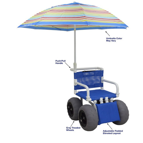 MJM International - All Terrain/Recreational Chair w/Umbrella & Elevating Leg Rest - E722-ATC-ELR-GRYW-UMB-KD - Reinforced At All Stress Related Areas