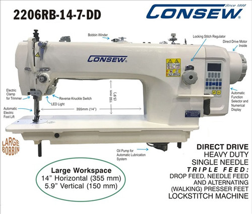 Consew 2206RB-14-7-DD  Fully Automatic Direct Drive, Walking Foot Machine 