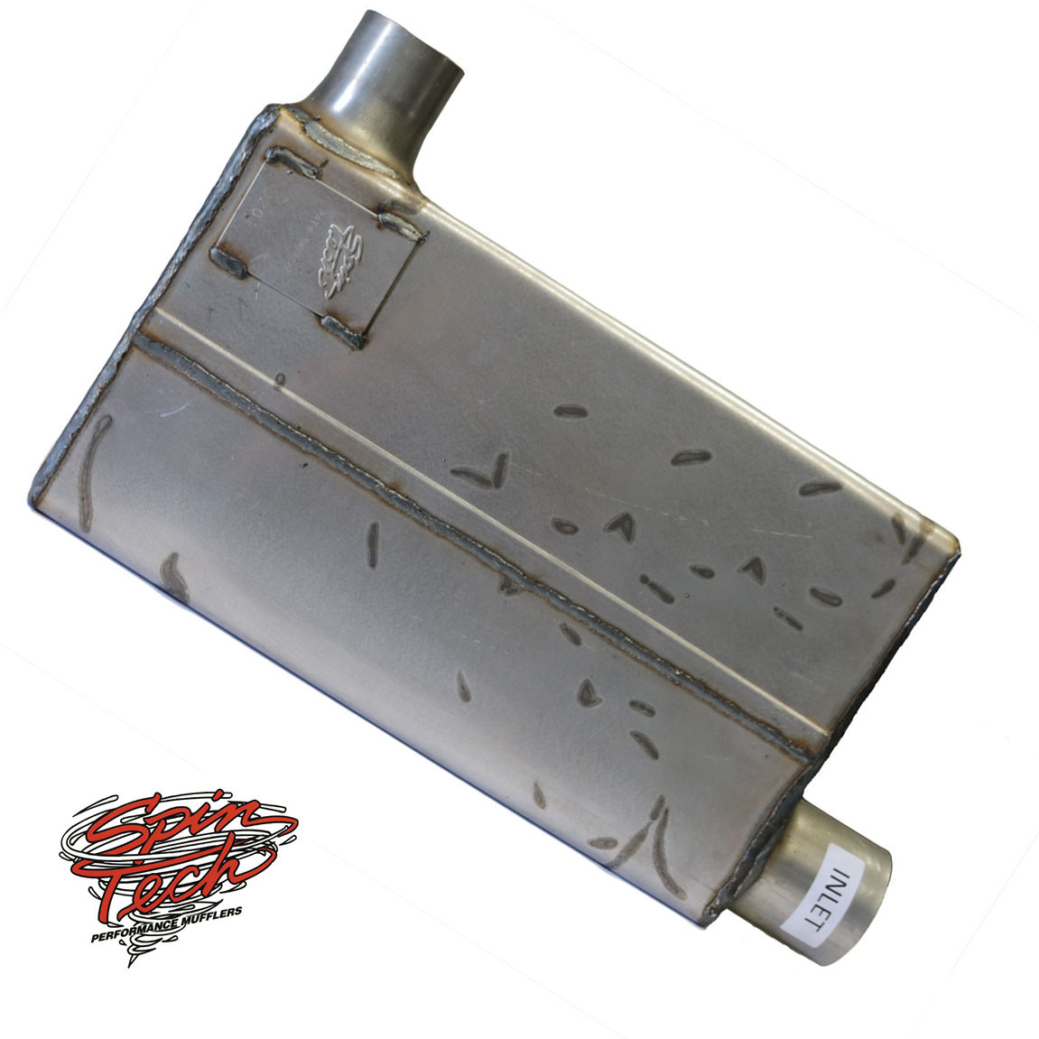 SpinTech XR90 Custom Muffler with a 90 degree inlet outlet design