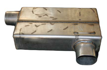 SpinTech XR90 Custom Muffler with a 90 degree inlet - outlet design