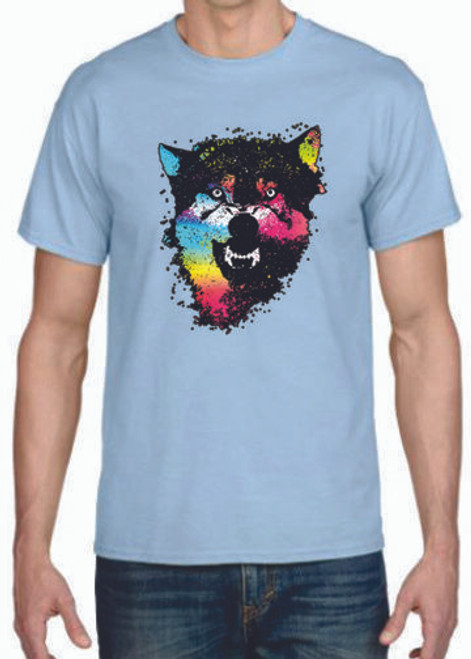 Adult DryBlend® T-Shirt - ( COLORFUL TECHINCOLOR / NEON WOLF / WOLVES)