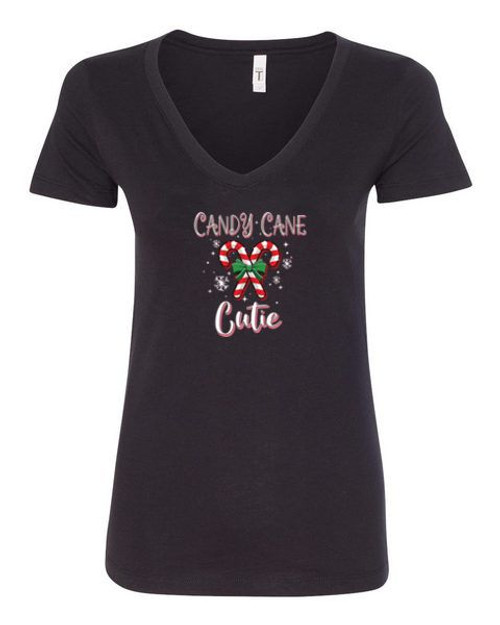 WOMEN'S Ideal VEE Neck Shirts - CANDY CANE CUTIE - CHRISTMAS