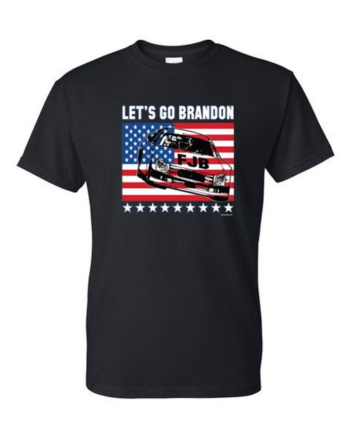 Adult DryBlend® T-Shirt - LET'S GO BRANDON FJB RACE CAR FLAG  - POLITICAL PRO TRUMP