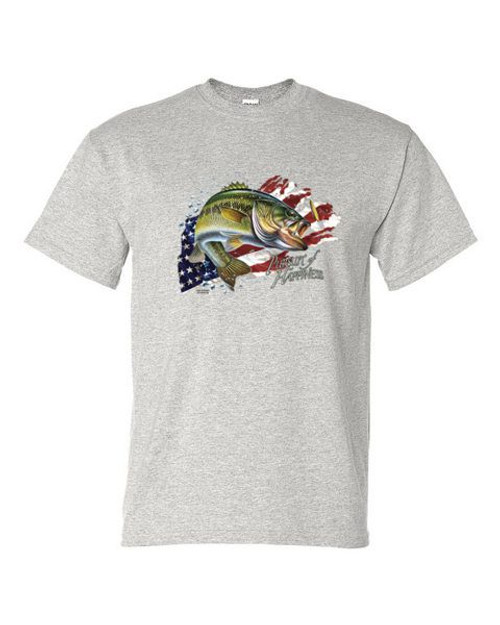 T-Shirt - PURSUIT OF HAPPINESS BASS  - FISHING FISH AMERICAN FLAG NOVELTY FUN Adult DryBlend®