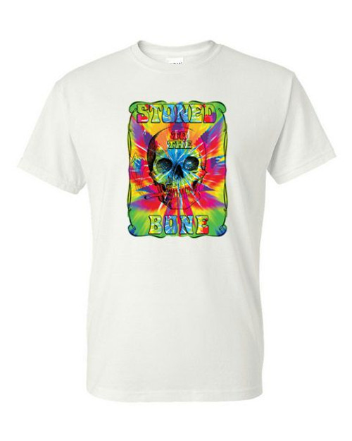 T-Shirt - STONED TO THE BONE SKULL POT 420 WEED - GOTHIC /  NOVELTY / FUN Adult DryBlend®