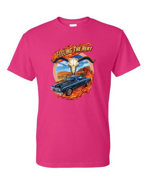 T-Shirt - STEER SKULL FEELING THE HEAT CHEVELLE - HOT ROD / NOVELTY / FUN  Adult DryBlend®