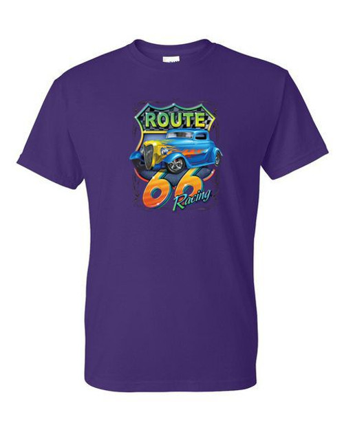 T-Shirt - ROUTE 66 RACKING COUPE  - AMERICAS HWY HOTROD / NOVELTY / FUN  Adult DryBlend®