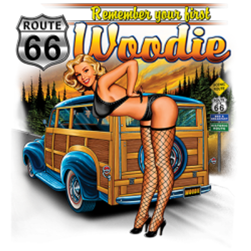 Adult DryBlend® T-Shirt - (FIRST WOODIE - HOT ROD / PIN-UP / HOTTIE)