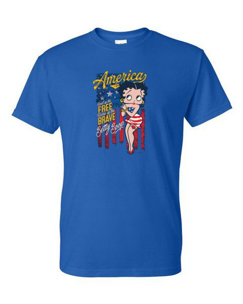 T-Shirt XL 2X 3X  - Betty AMERICA FREE & BRAVE Boop - Pop USA Flag Icon Adult