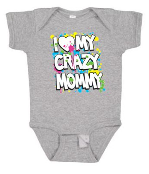 BABY Rib Body Suit Romper Unisex - I LOVE (heart) MY CRAZY MOMMY - Pop funny USA Infant Toddler