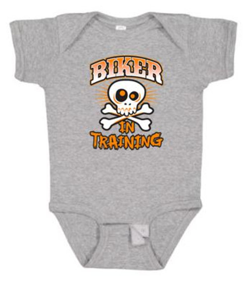 BABY Rib Body Suit Romper Unisex - BIKER IN TRAINING  - SKULL HARLEY Pop funny USA Infant Toddler