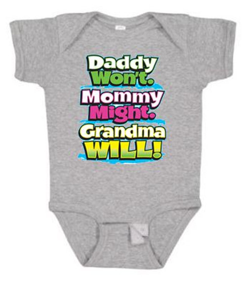 BABY Rib Body Suit Romper Unisex  - DADDY WON'T MOMMY MIGHT GRADMA WILL - Monkey Pop CLOUD funny USA Infant Toddler