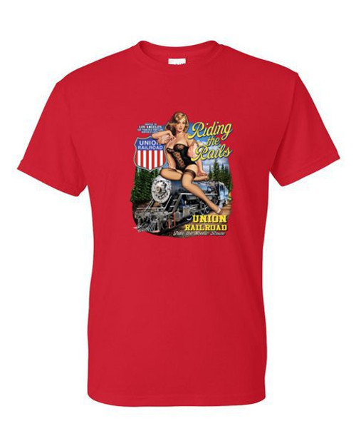 T-Shirt XL 2X 3X - SEXY RIDING THE RAILS UNION RAILROAD TRAIN PIN-UP