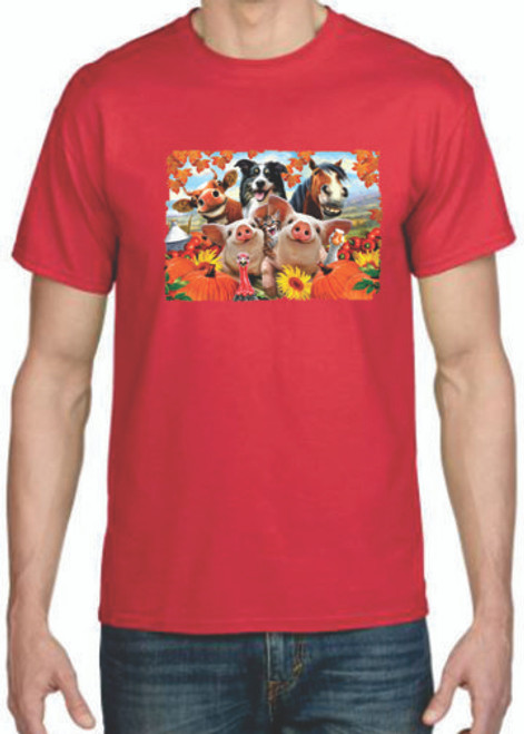 T-Shirt XL 2X 3X -THANKSGIVING SELFIE - FALL SEASON PIG / DOG / CAT / HORSE / COW / GOOSE ANIMALS FUNNY HUMOR NOVELTY