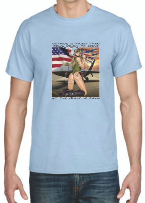 Adult DryBlend® T-Shirt - (NAUGHTY AIRFORCE WITH CREST - AMERICAN PRIDE / MILITARY)