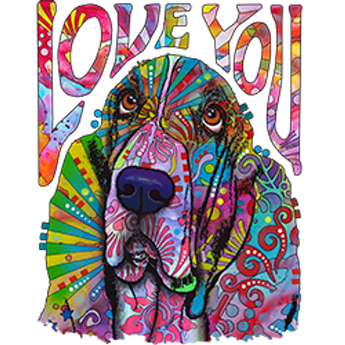 T-Shirt - COLORFUL TECHNICOLOR I LOVE YOU BASSET PUPPY DOG - NEON Adult DryBlend®
