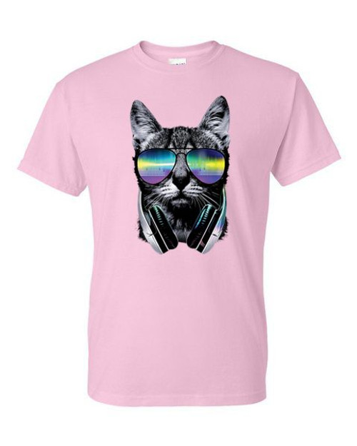 T-Shirt - DJ CAT with headphones NEON- fun Adult funny animal