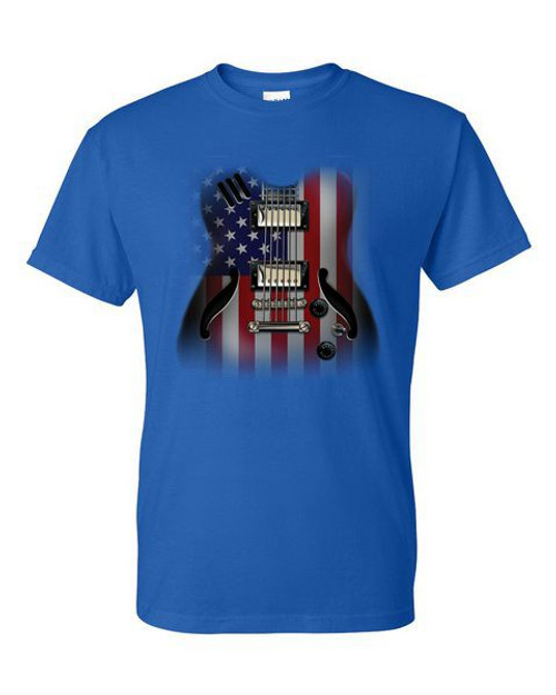 T-Shirt - AMERICAN FLAG GUITAR - FUN MUSIC PRIDE Adult