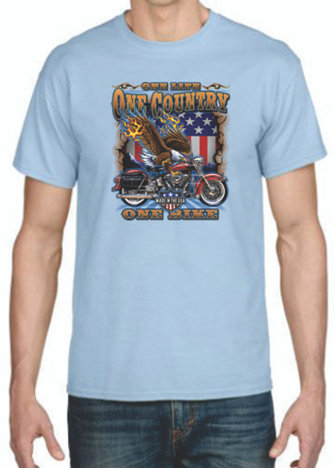 Adult DryBlend® T-Shirt - (ONE BIKE - AMERICAN PRIDE / BIKER / CHOPPER)