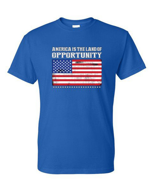 T-Shirt - AMERICA LAND OF OPPORTUNITY - PRIDE USA FLAG 2ND AMENDMENT Adult